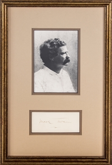 Mark Twain Signed Cut With Photograph In Framed Display (JSA)